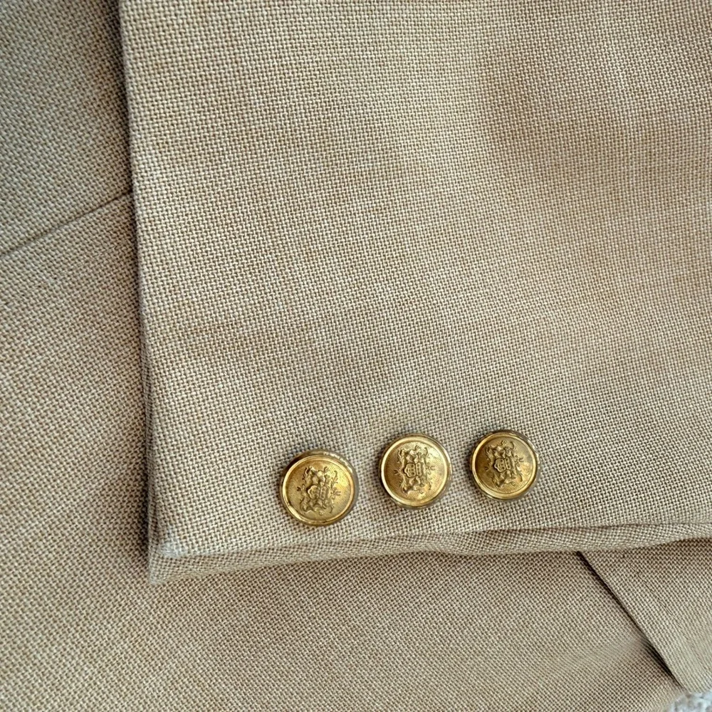 VTG Kingsridge Sport Coat Mens 40R Tan Gold Buttons Custom Fabric Blazer USA